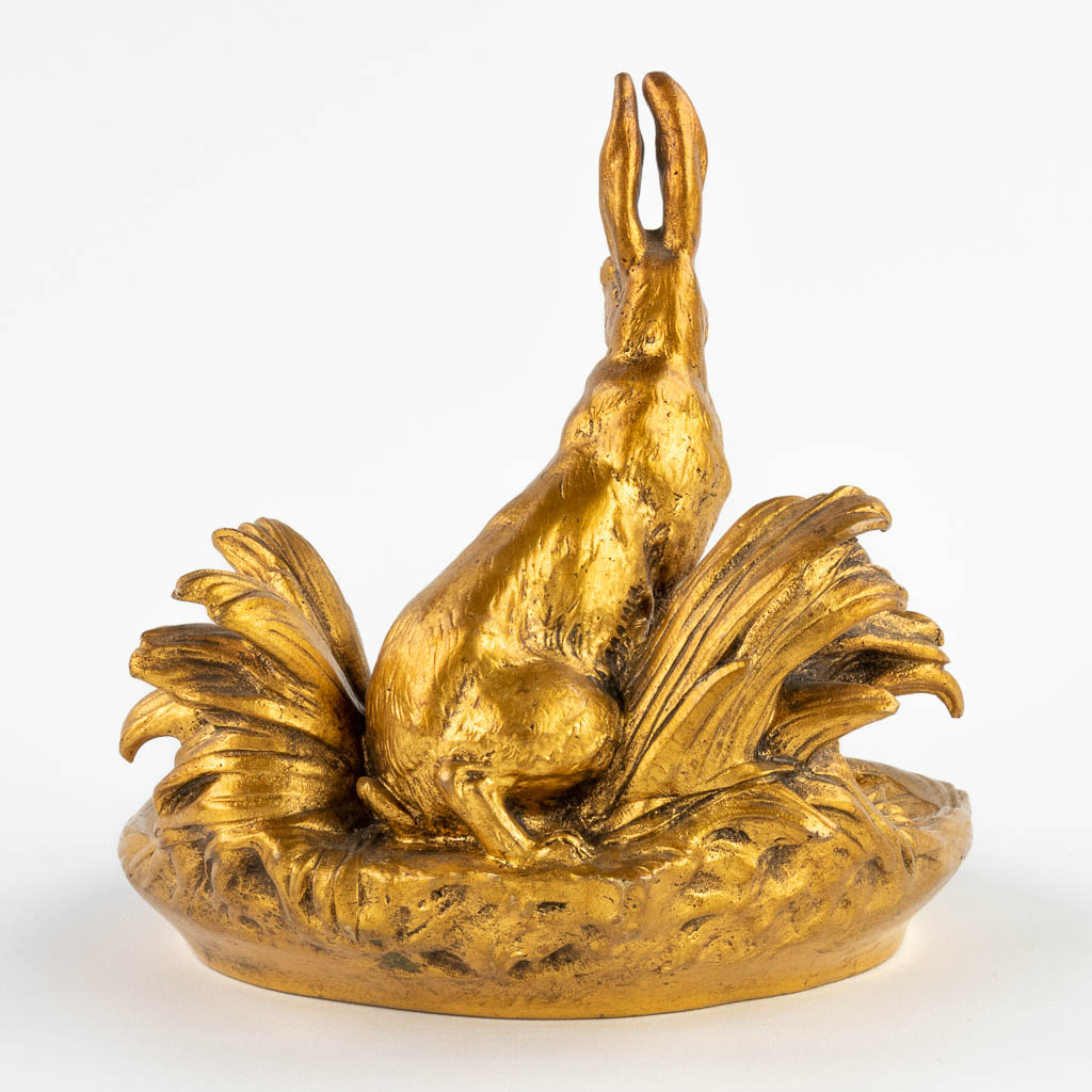 Charles PAILLET (1871-1937) 'Vide Poche with a Hare' gilt bronze. Circa 1900. (W:16 x H:15,5 cm) - Image 5 of 15