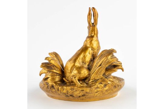 Charles PAILLET (1871-1937) 'Vide Poche with a Hare' gilt bronze. Circa 1900. (W:16 x H:15,5 cm) - Image 5 of 15