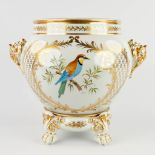Limoges, a cache-pot, porcelain with a gilt and polychrome hand-painted decor. 20th C. (D:36 x W:43