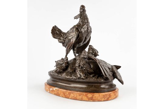 Alphonse ARSON (1822-1895) 'Partridge with chicks' patinated bronze. 1877. (D:22 x W:40 x H:41 cm) - Image 7 of 14