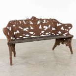 A cast-iron garden bench, decorated with fern leaves. 20th C. (D:53 x W:166 x H:88 cm)