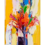 Wijnandus THÖNISSEN (1940) 'Abstract Flowers' oil on canvas. (W:40 x H:50 cm)