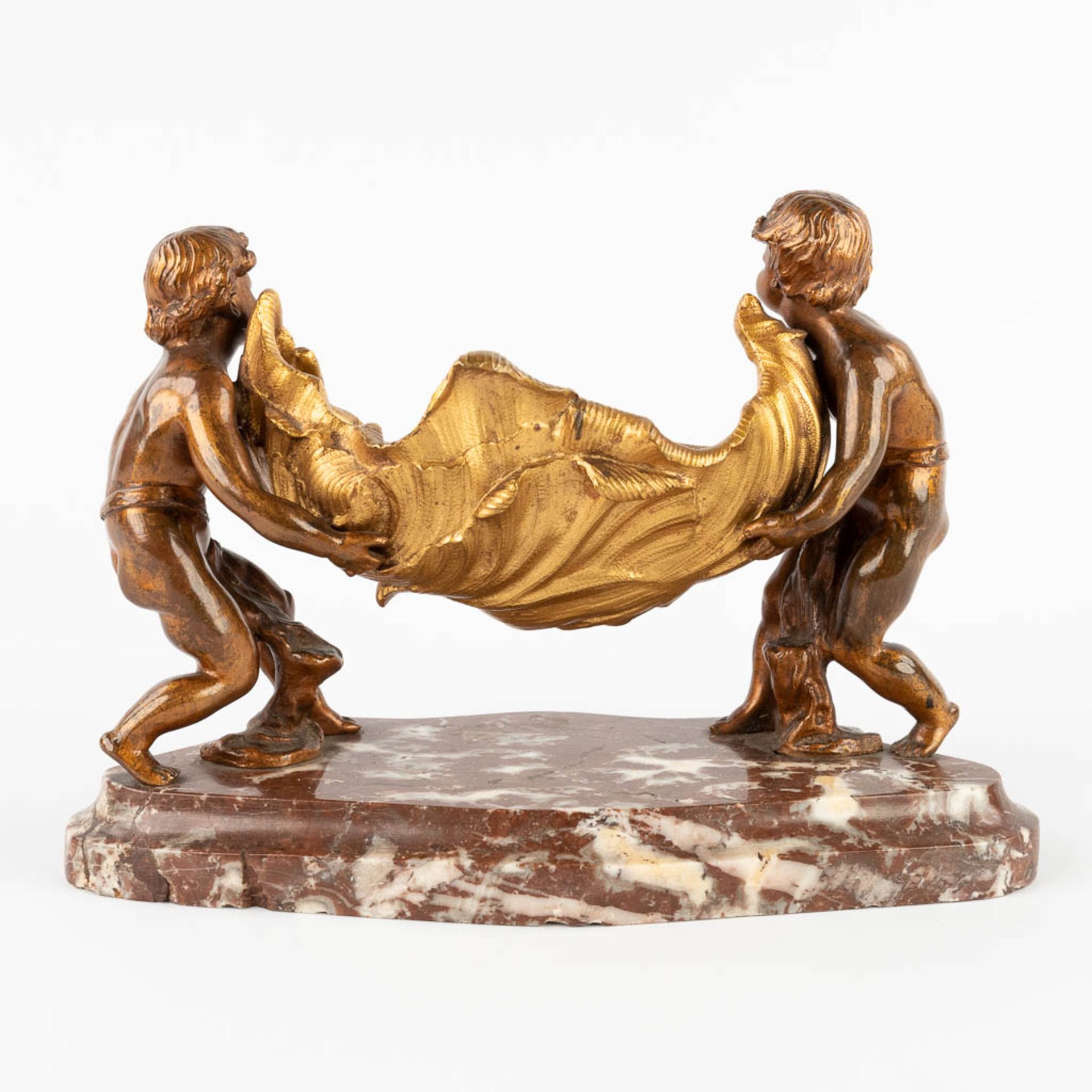 Two Putti with a sea shell, Vide Poche, Louis XV style, bronze mounted on marble. 19th C. (D:13 x W: - Bild 5 aus 13