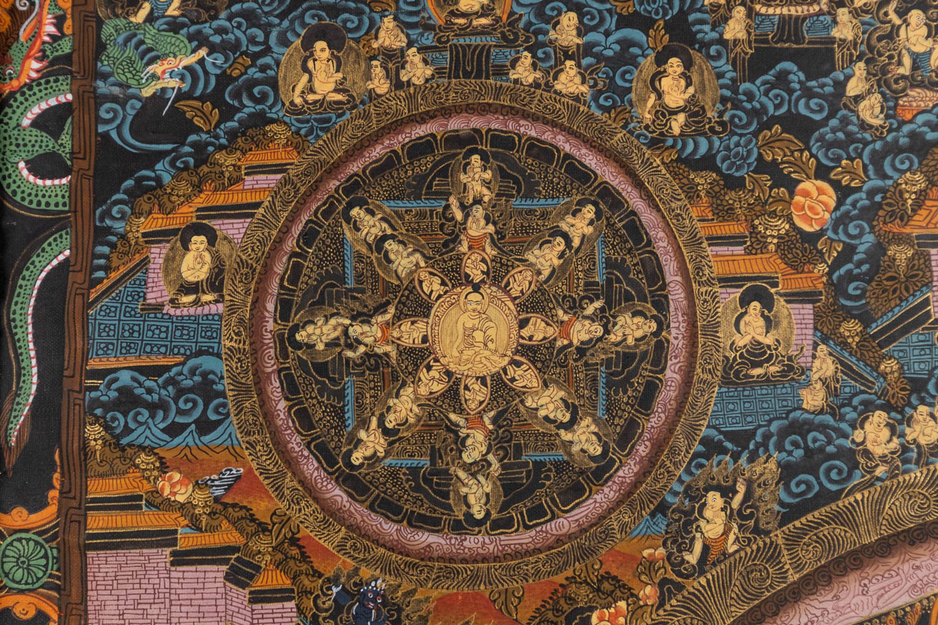 An Eastern Thangka, hand-painted decor on silk. (W:57 x H:74 cm) - Image 5 of 13