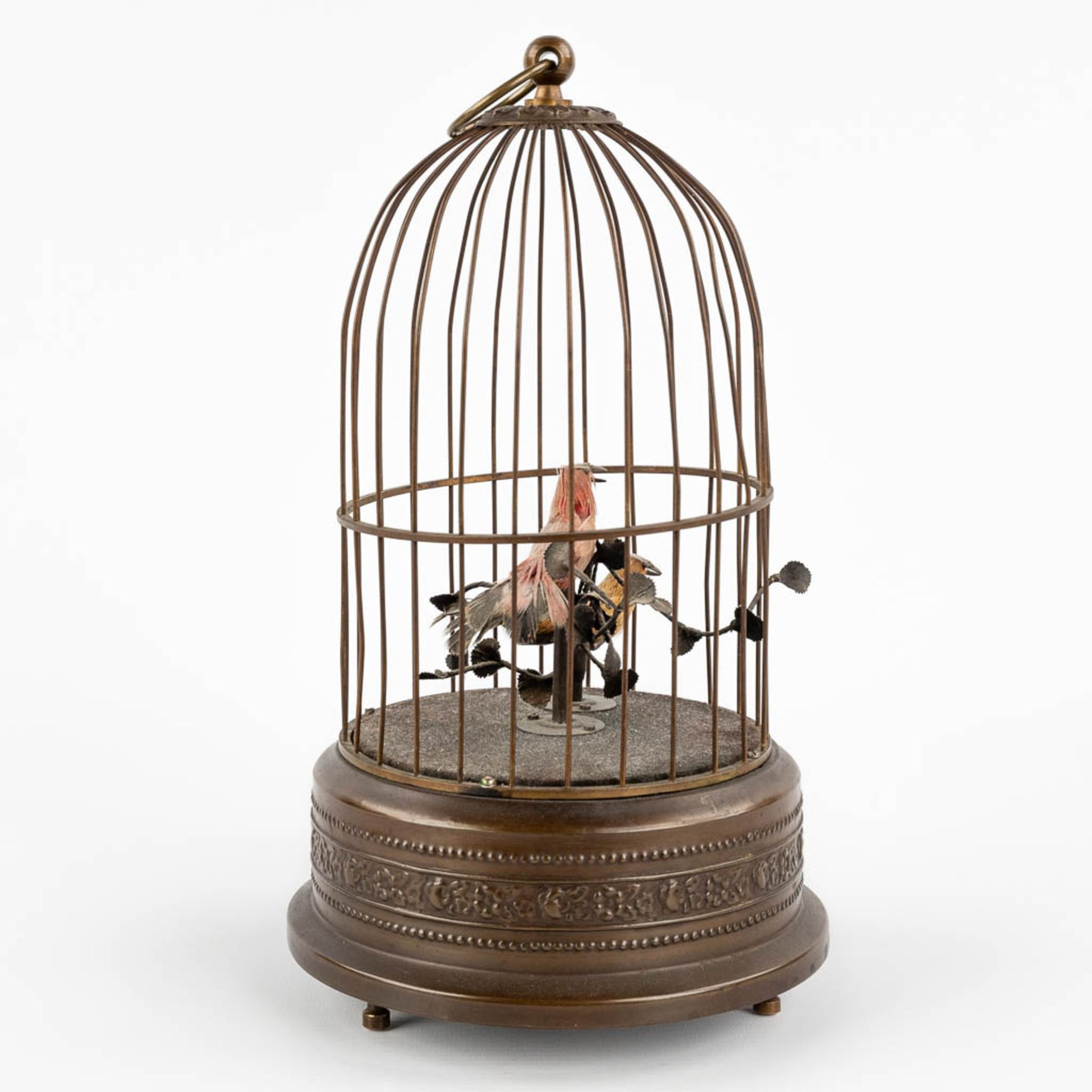A bird cage automata with a music box. (H:28 x D:15,5 cm) - Image 4 of 12