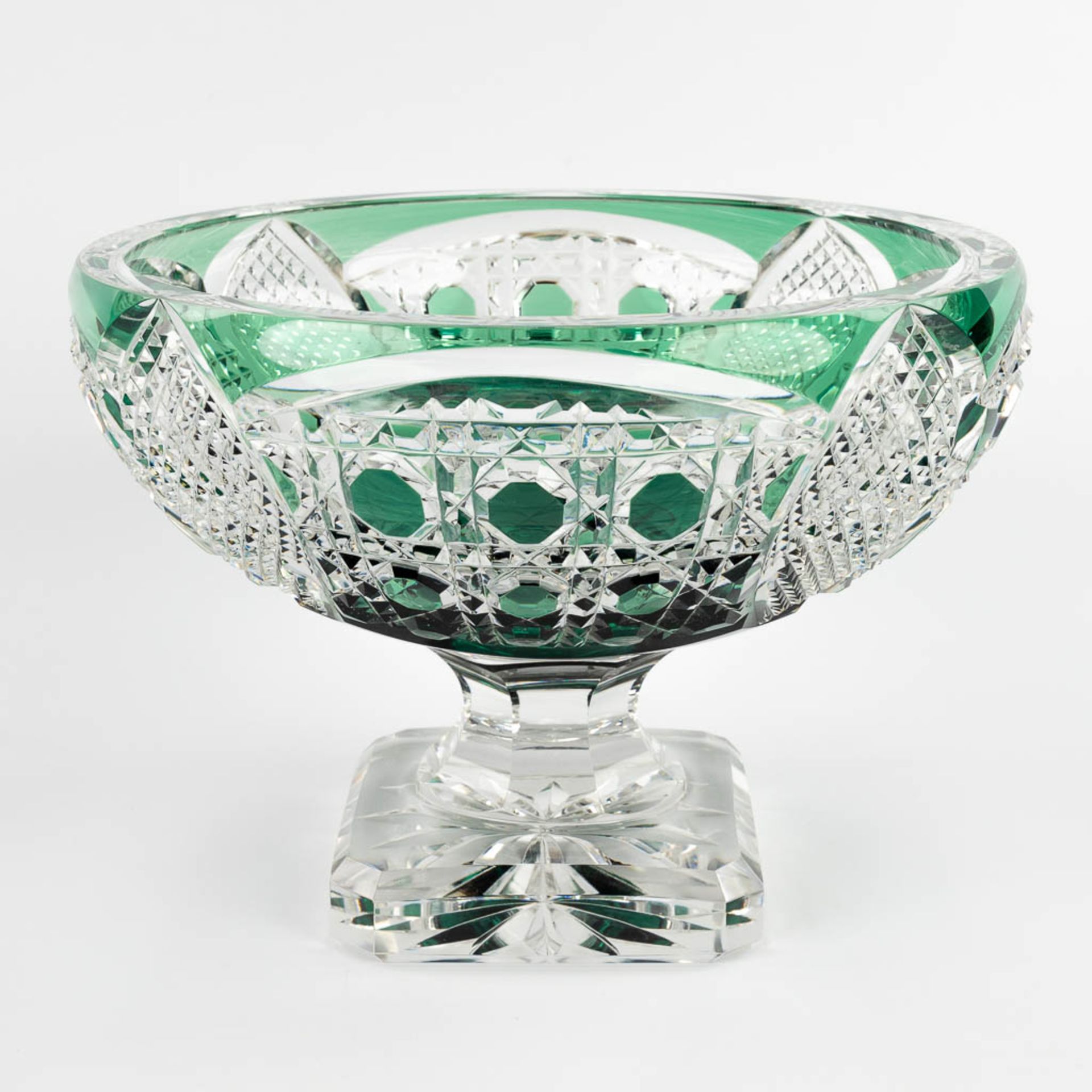 Val Saint Lambert, a bowl from green cut cyrstal. (H:22 x D:31 cm)