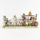 Sitzendorf, a large horse-drawn Marriage carriage of Napoleon the 1st. Polychrome porcelain. 20th C.