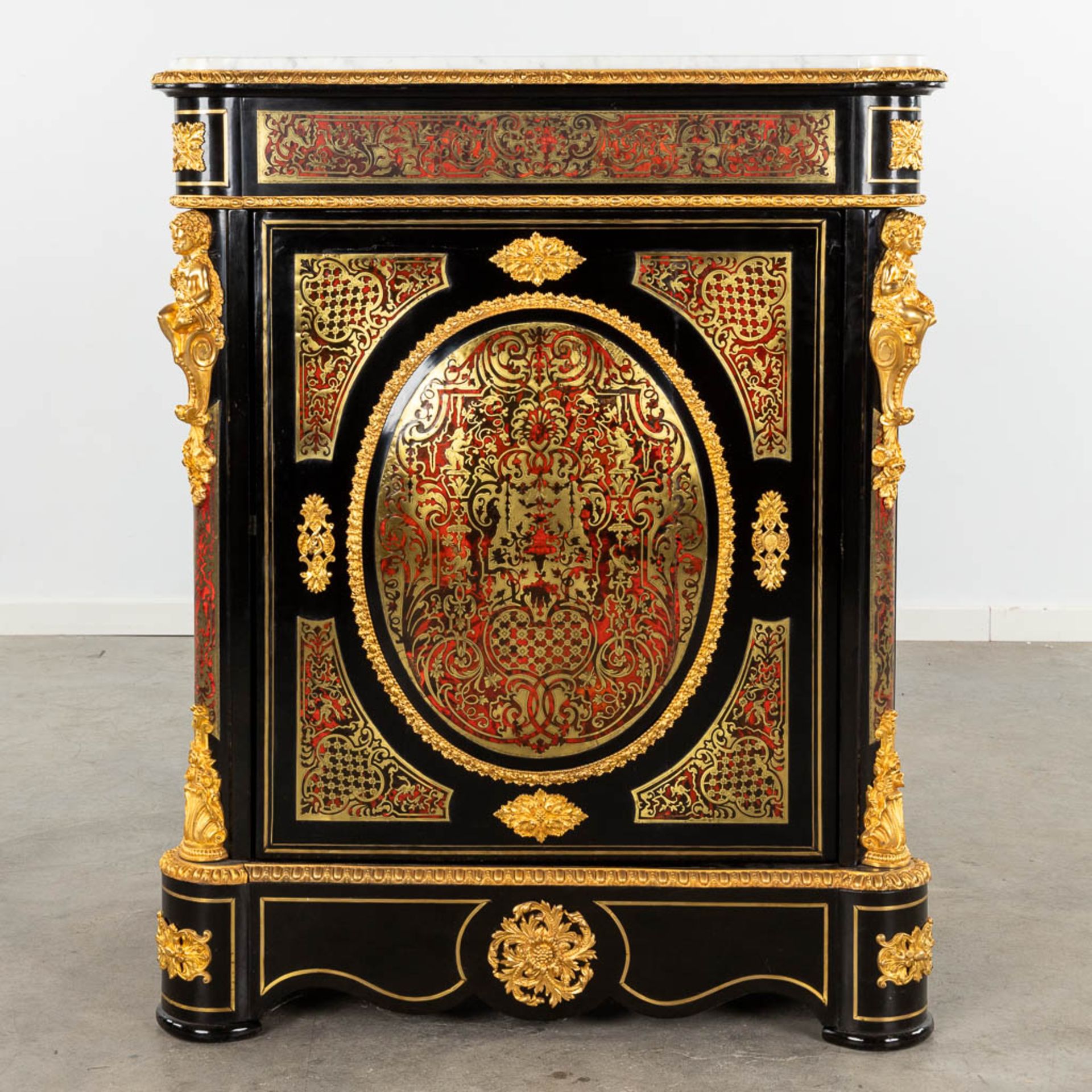 A one-door cabinet, Boulle, tortoiseshell and copper inlay, Napoleon 3, 19th C. (D:48 x W:90 x H:111 - Image 4 of 15