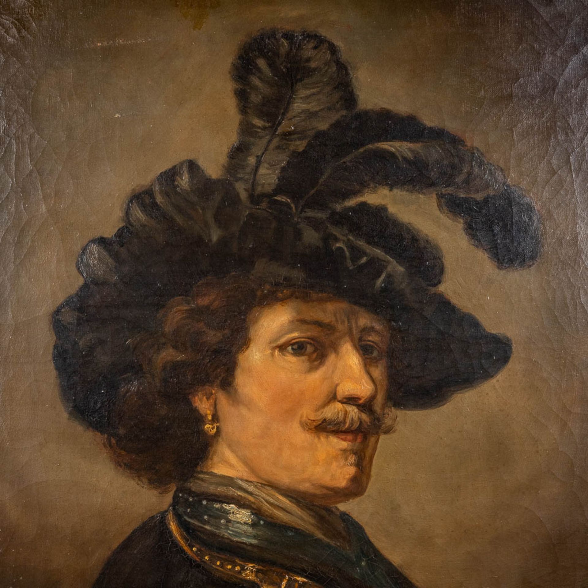 The man with the feathered hat, After Rembrandt Van Rijn. Oil on canvas. (W:60 x H:75 cm) - Bild 4 aus 10