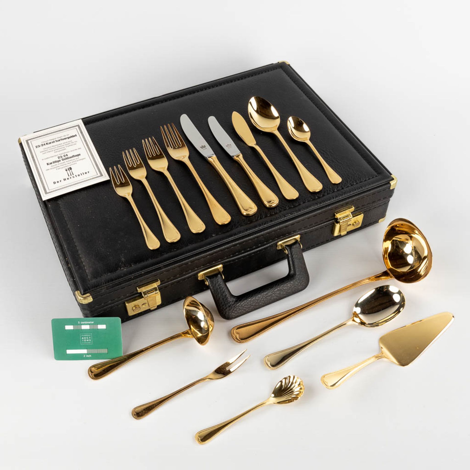 A gold-plated 'Royal Collection Solingen' flatware cutlery set, made in Germany. Model 'Perles' (D:3 - Image 2 of 14