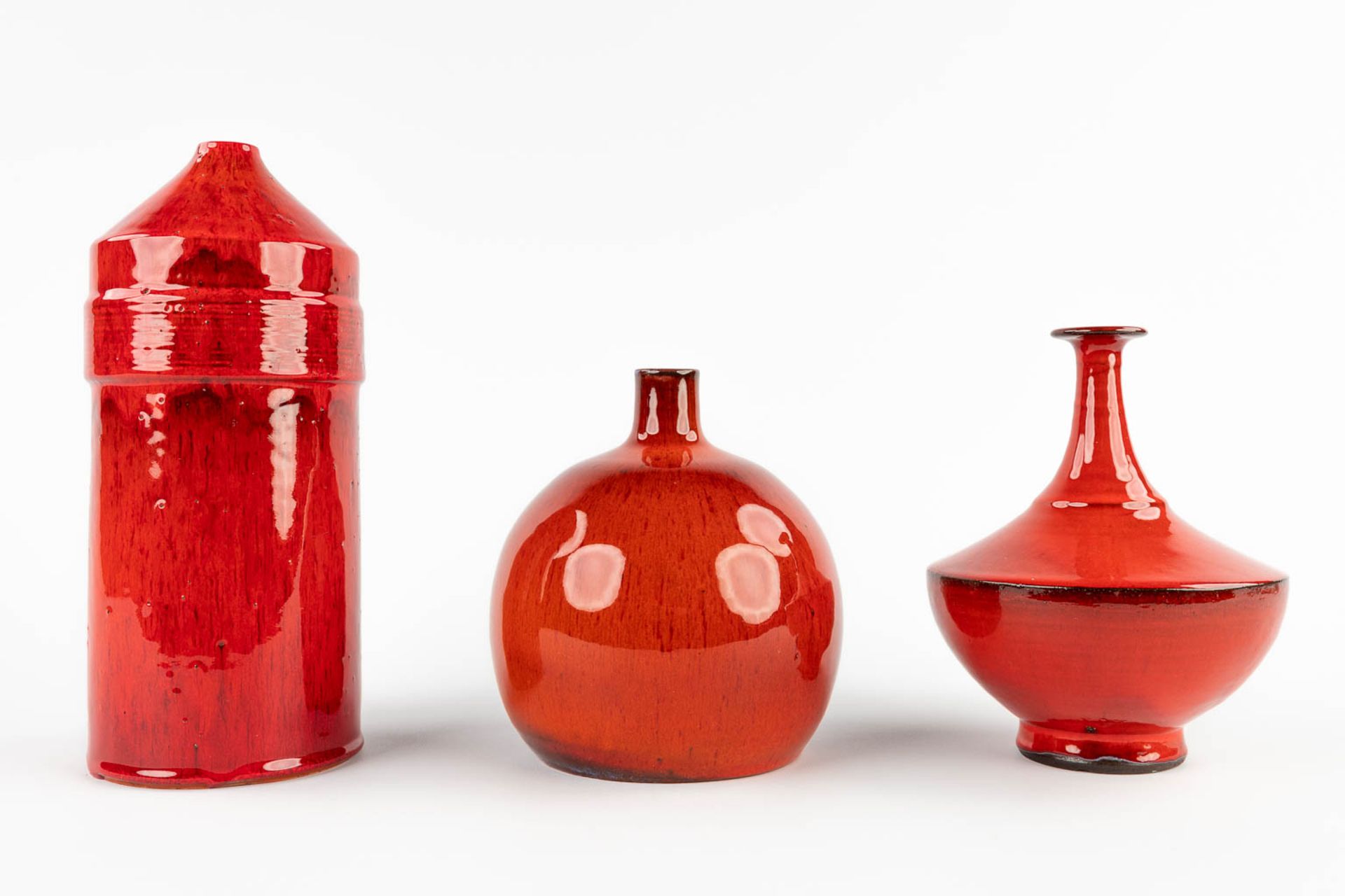 Three glazed ceramic vases, Léon Goossens, Rogier Vandeweghe, keramar. (H:27 x D:11,5 cm) - Bild 5 aus 10
