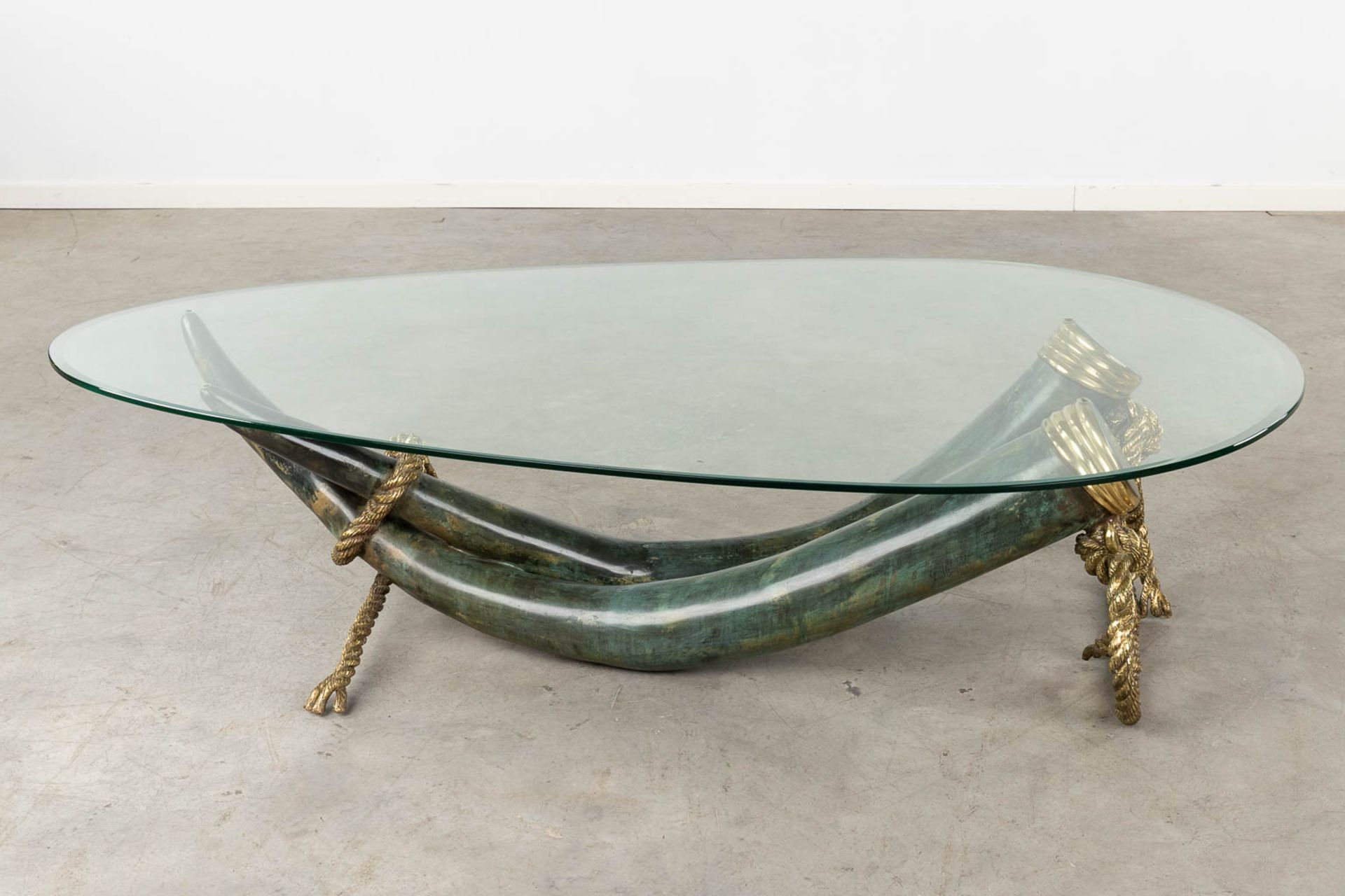 A coffee table, faux tusks, bronze, Valenti, Spain. Circa 1980. (D:100 x W:168 x H:40 cm) - Image 6 of 11