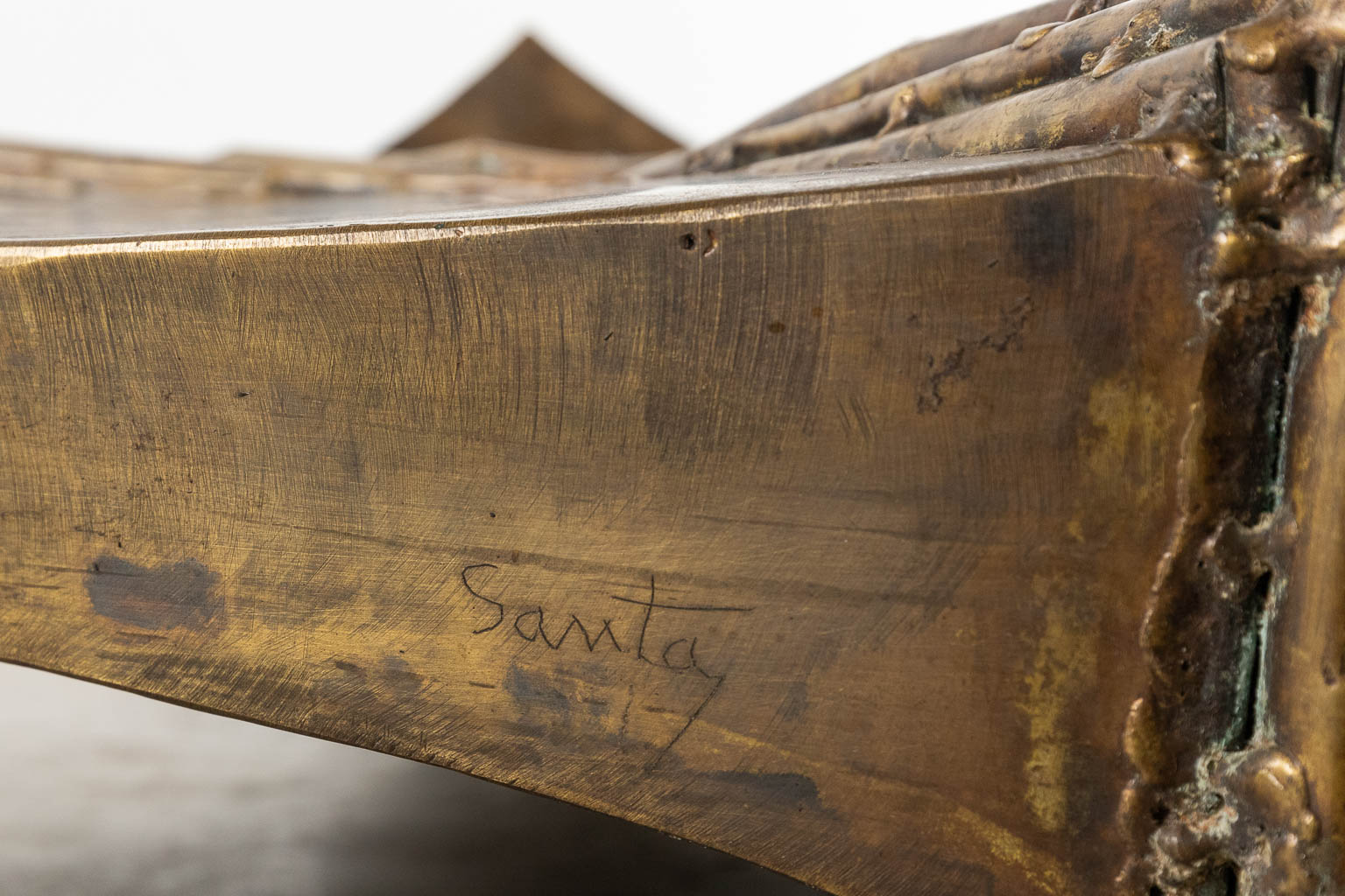 SANTA (1925-1979) A coffee table, bronze and glass, brutalist style with faux bamboo. 20th C. (D:90 - Image 8 of 10