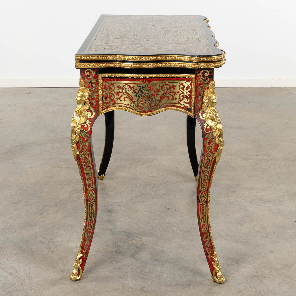 A game table, Boulle, tortoiseshell and copper inlay, Napoleon 3, 19th C. (D:52 x W:91 x H:76 cm) - Image 6 of 16