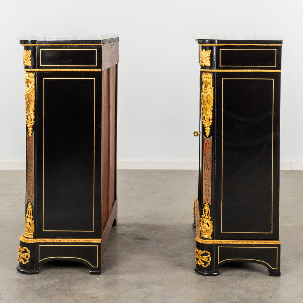 A pair of 'Boulle' cabinets, tortoiseshell inlay with brass. Napoleon 3, 19th C. (D:38 x W:82 x H:10 - Image 5 of 17