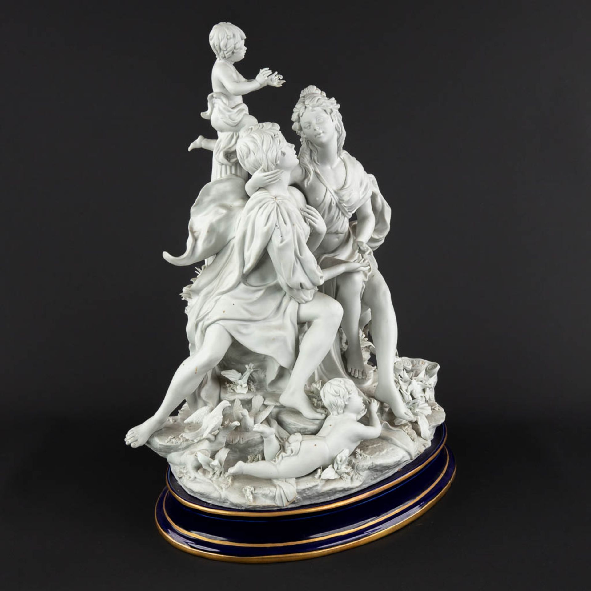 A large group, bisque porcelain with a romantic scène. 20th C. (D:26 x W:36 x H:47 cm) - Image 3 of 18