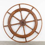 A large ship's steering wheel, made of wood. (D:151 cm)