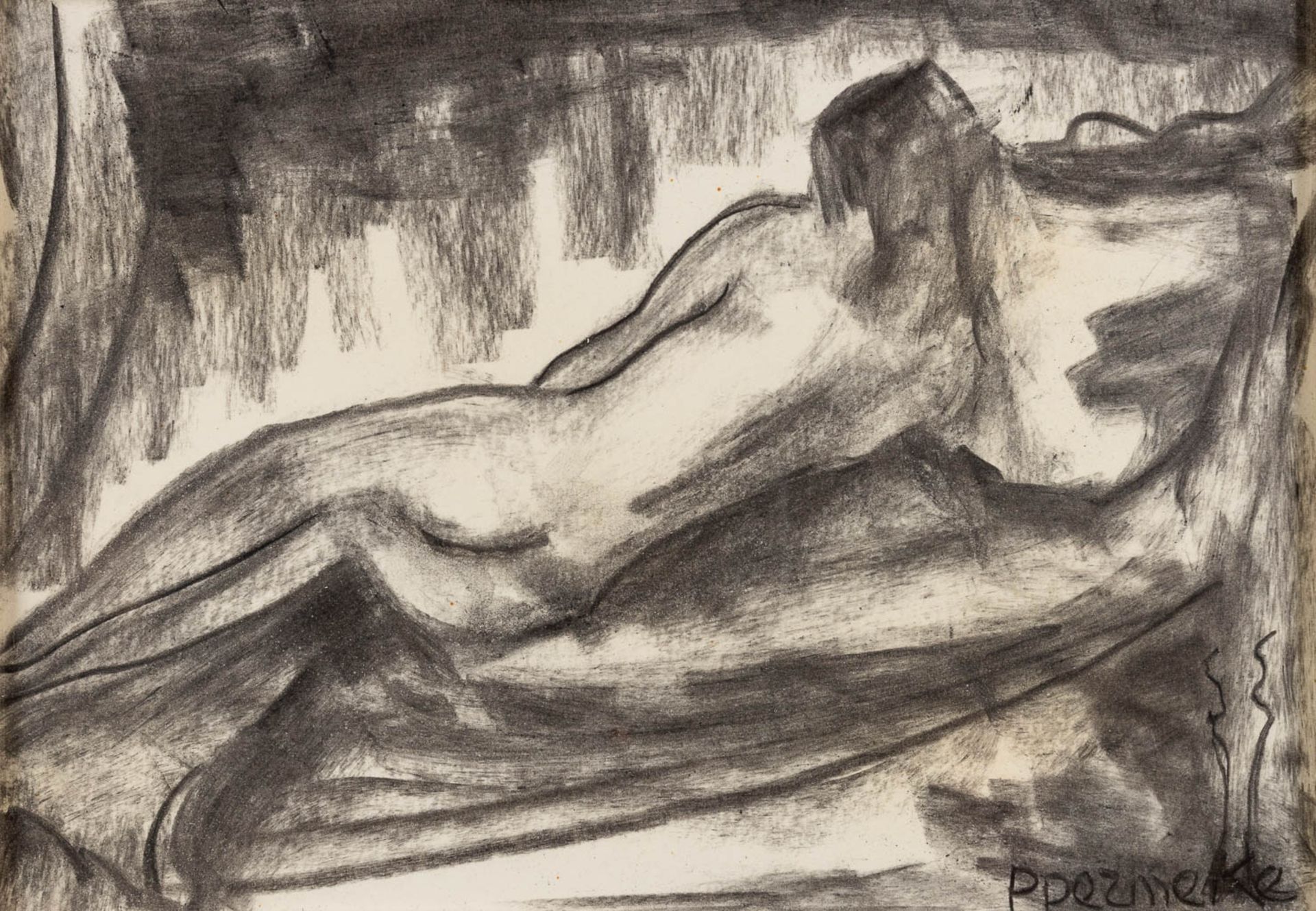 Paul PERMEKE (1918-1990) 'Reclined Nude' charcoal on paper. (W:34 x H:24 cm)