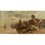 Adriaen VAN EVERDINGEN (1832-1912) 'Village near the river' oil on canvas. (W:171 x H:90 cm)