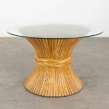 John MCGUIRE (1920-2013)(Attr.) 'Sheaf of Wheat Coffee Table, Bamboo Coffee table' with a glass top.