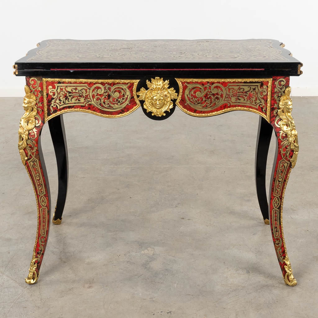 A game table, Boulle, tortoiseshell and copper inlay, Napoleon 3, 19th C. (D:52 x W:91 x H:76 cm) - Image 7 of 16