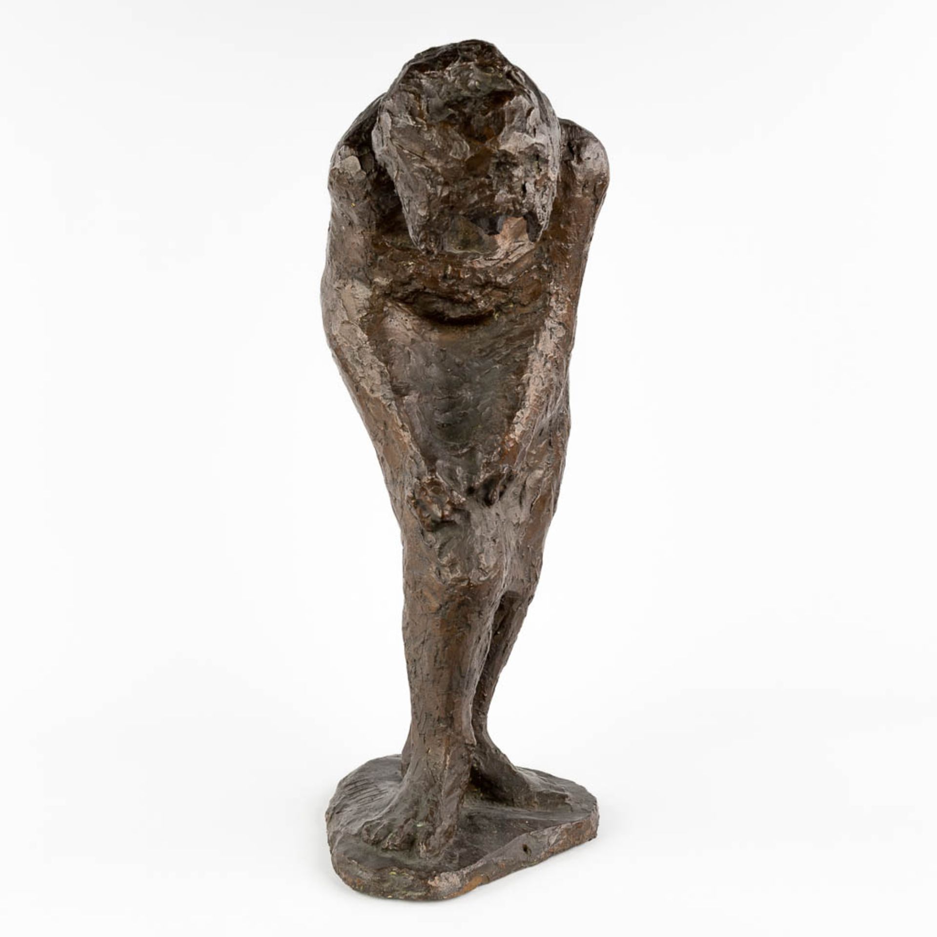 Leaning woman, a figurine, patinated bronze, probably cire perdue. Mongrammed. (H:59 cm) - Image 3 of 13