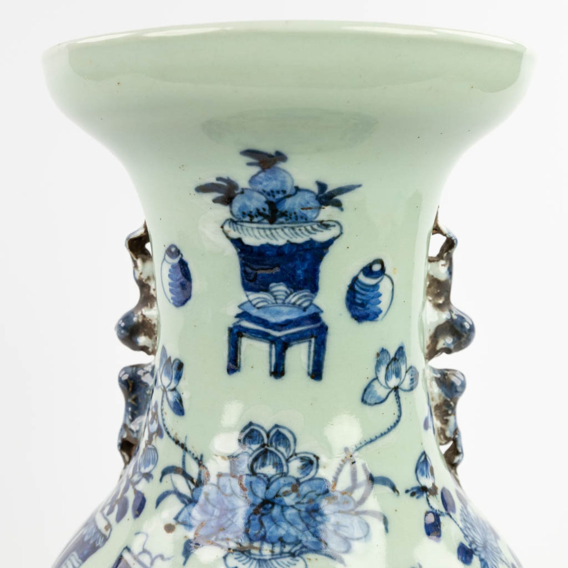 Two Chinese vases, celadon with a blue-white decor. 19th/20th C. (H:59 x D:24 cm) - Bild 11 aus 12