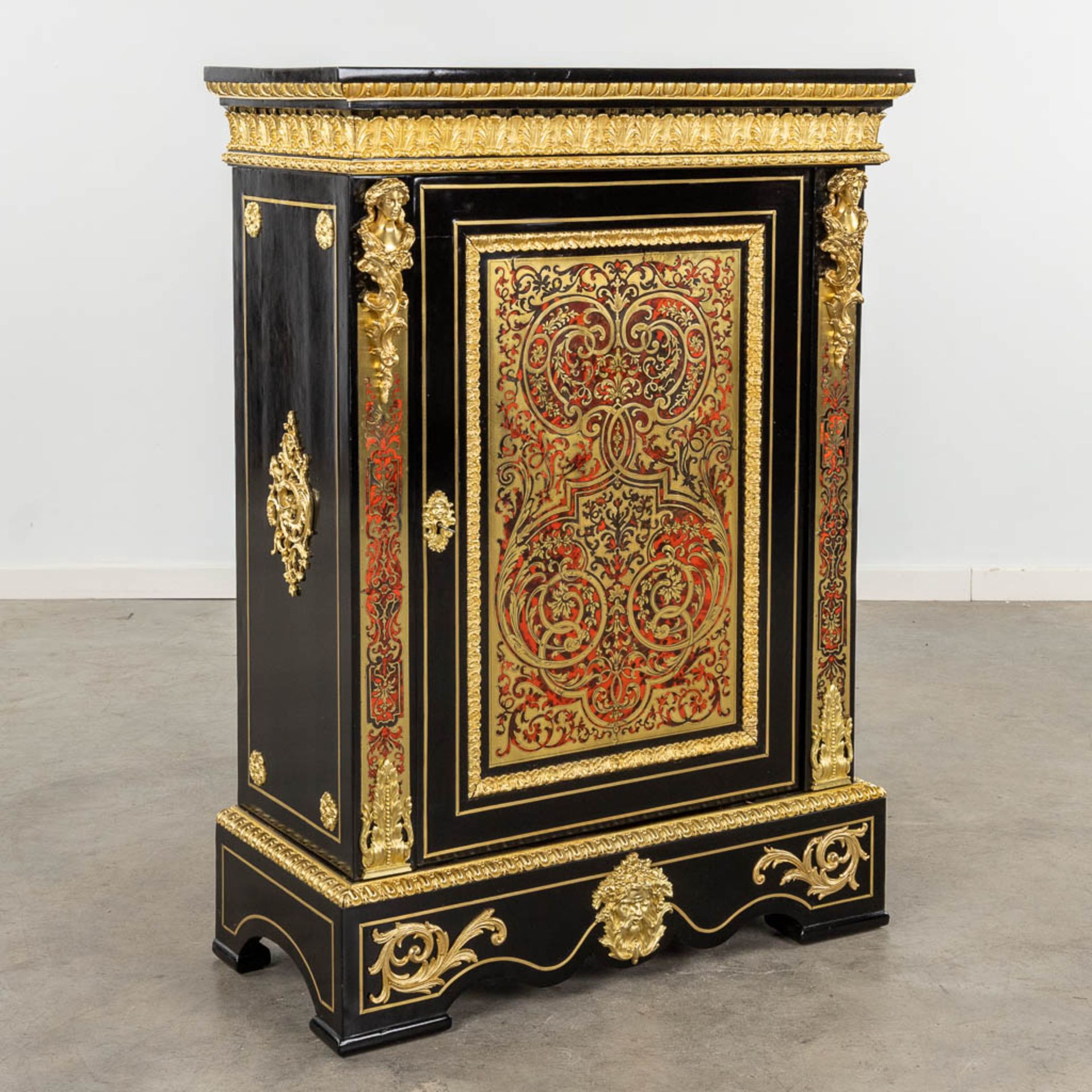 A Boulle cabinet, tortoise shell and copper inlay, Napoleon 3, 19th C. (D:36 x W:77 x H:108 cm)