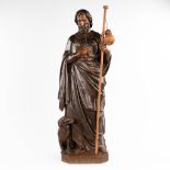 Saint Rochus and his dog, patinated terracotta, 19th C. (D:23 x W:34 x H:99 cm)