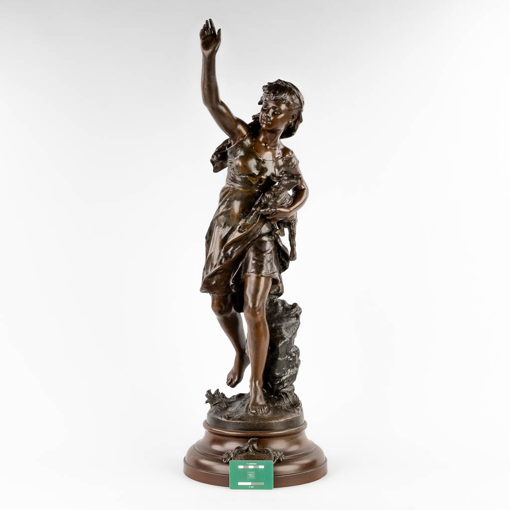 Mathurin MOREAU (1822-1912) 'Le Voila' patinated spelter. (H:89 x D:31 cm) - Image 2 of 12