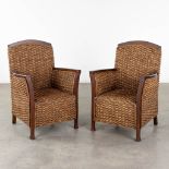 A pair of armchairs with thick caning, 20th C. (D:57 x W:64 x H:75 cm)