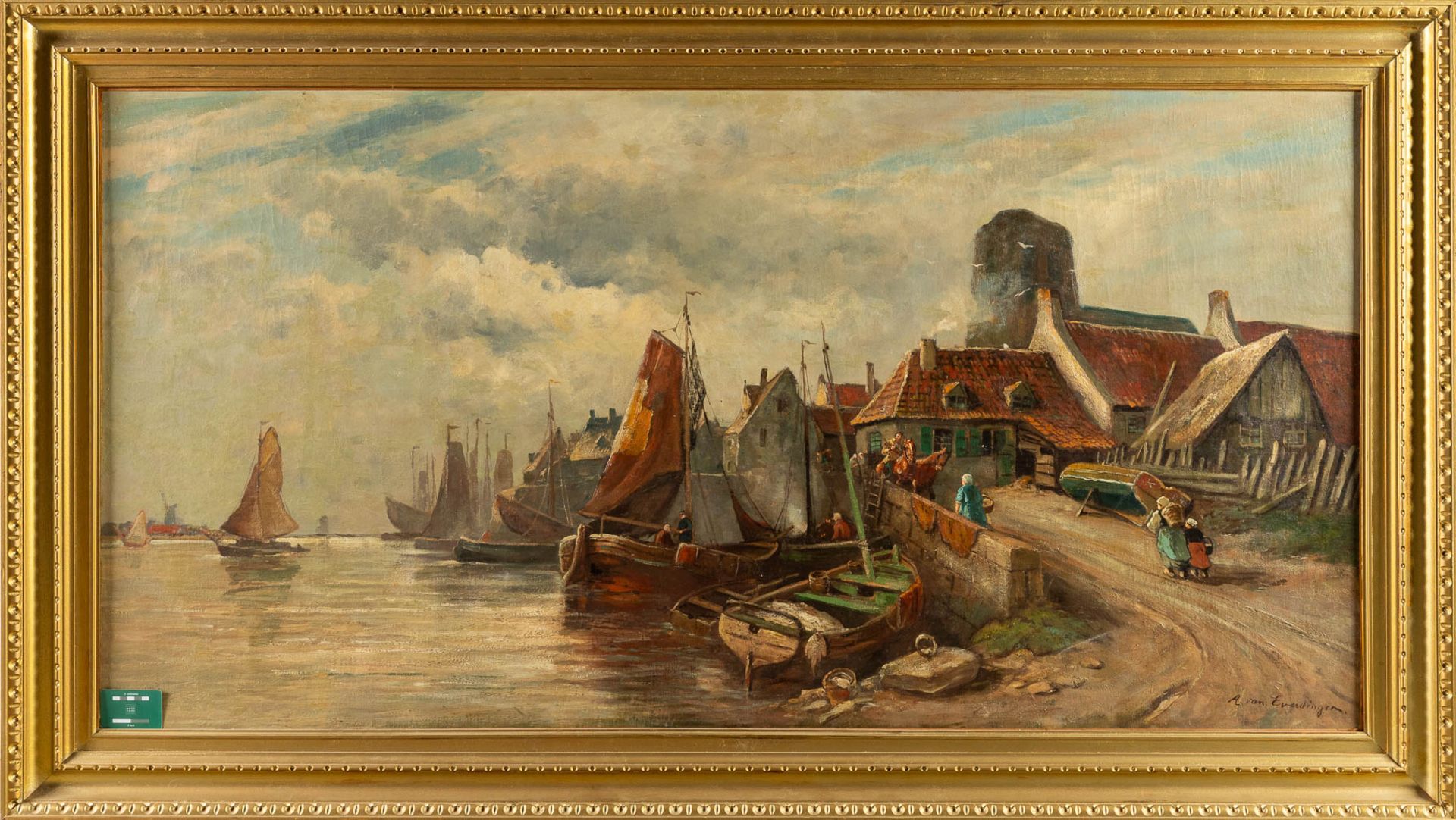 Adriaen VAN EVERDINGEN (1832-1912) 'Village near the river' oil on canvas. (W:171 x H:90 cm) - Image 2 of 8