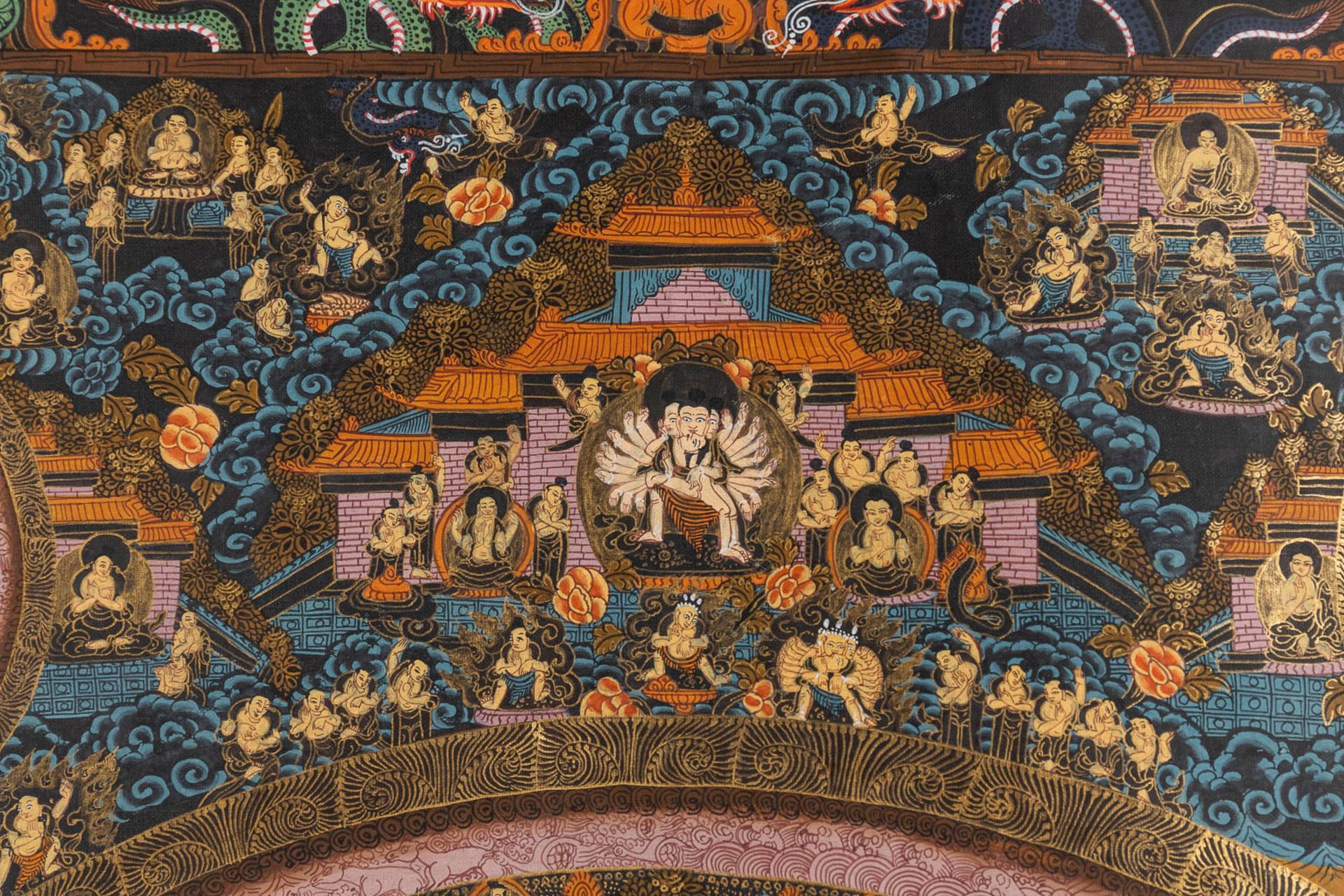 An Eastern Thangka, hand-painted decor on silk. (W:57 x H:74 cm) - Image 4 of 13