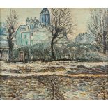 Jean VAN LEDA (1926) 'Winter in the Village' oil on panel. (W:58,5 x H:50 cm)