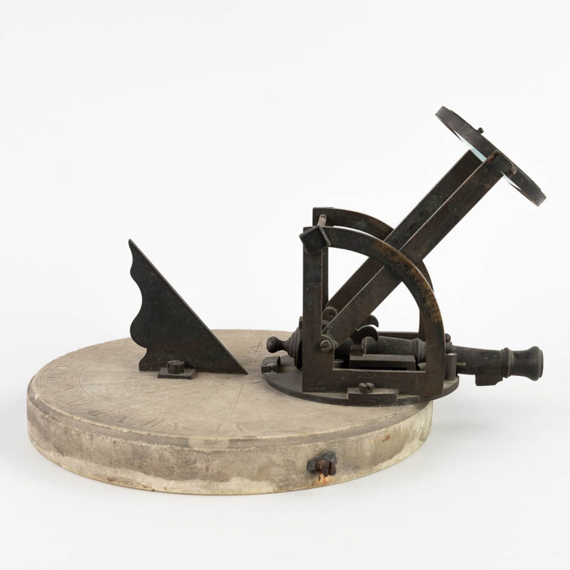 A miniature model of a 'Solar Cannon', bronze mounted on marble. 19th C. (D:22 x W:27 x H:19 cm) - Image 6 of 13
