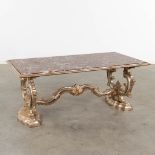 An Italian coffee table with a red marble top. 20th C. (D:62 x W:123 x H:51 cm)