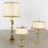 Three antique candlesticks and table lamps. (H:102 cm)