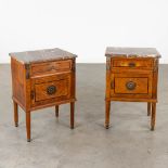 A pair of nightstands with a marble top. Art deco. (D:38 x W:47 x H:67 cm)