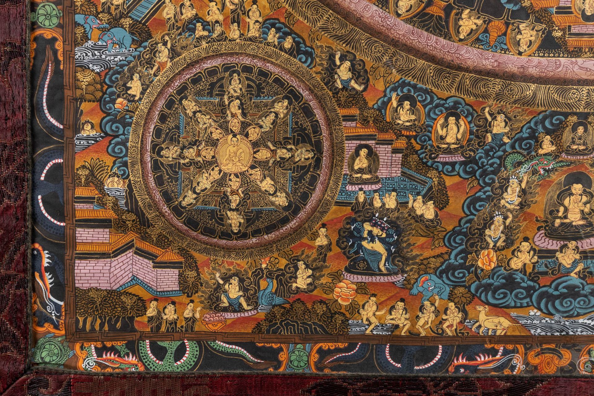 An Eastern Thangka, hand-painted decor on silk. (W:57 x H:74 cm) - Image 7 of 13