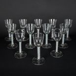Twelve 'Twisted stem', hand-made glasses or goblets, Late 18th, early 19th C. (H:15 x D:7,5 cm)