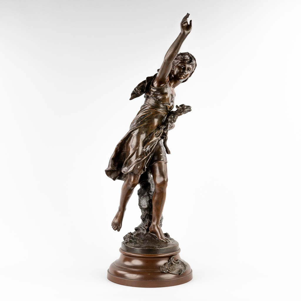 Mathurin MOREAU (1822-1912) 'Le Voila' patinated spelter. (H:89 x D:31 cm) - Image 3 of 12