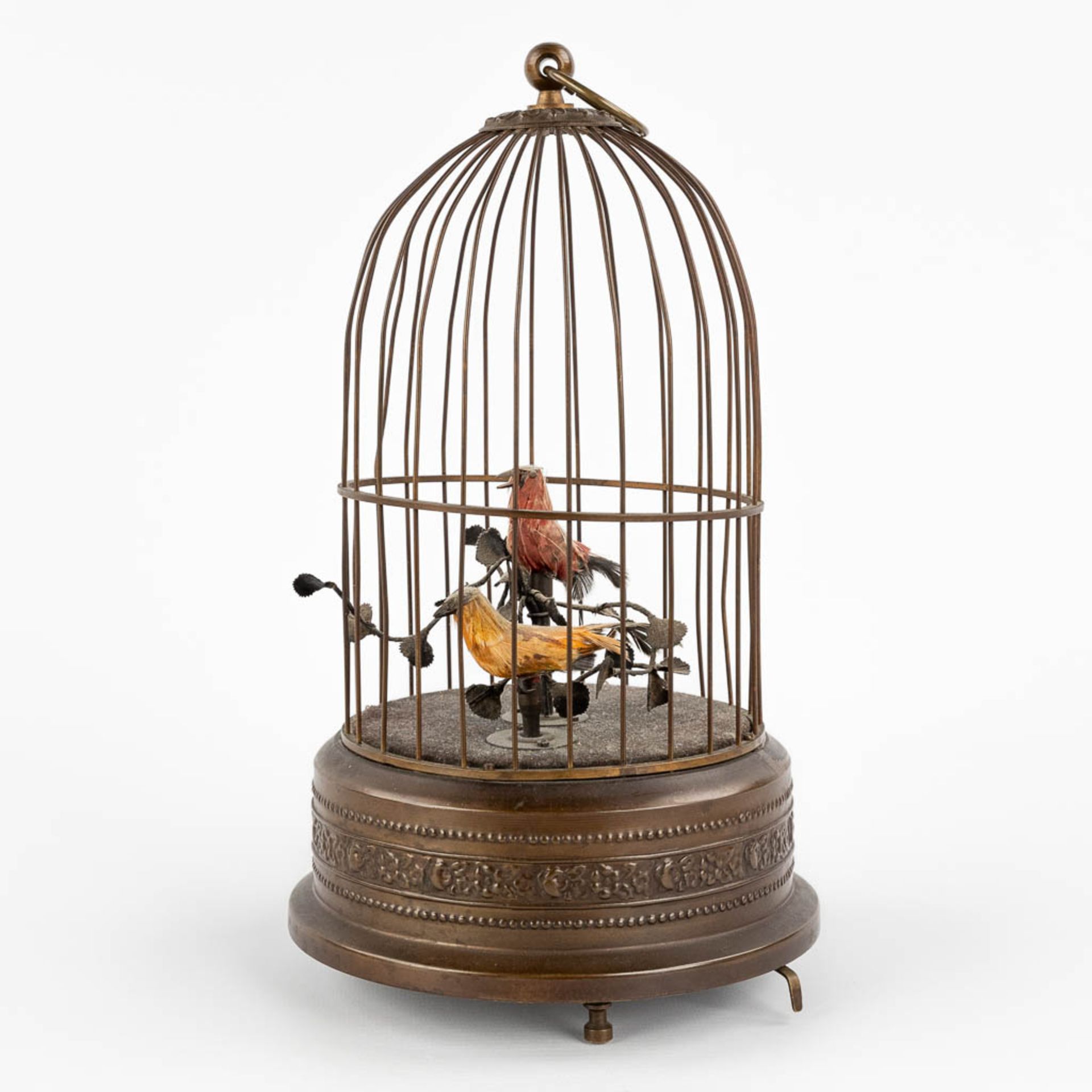 A bird cage automata with a music box. (H:28 x D:15,5 cm) - Image 6 of 12