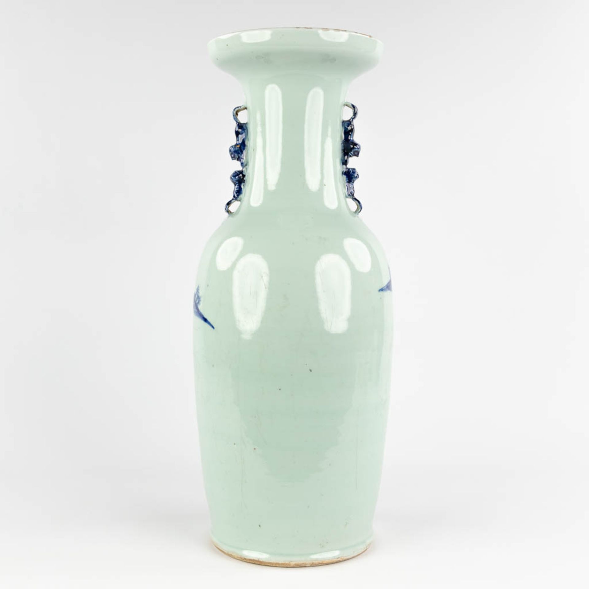 A Chinese celadon vase, blue-white, decorated with wise men. 19th/20th C. (H:59 x D:23 cm) - Image 5 of 16