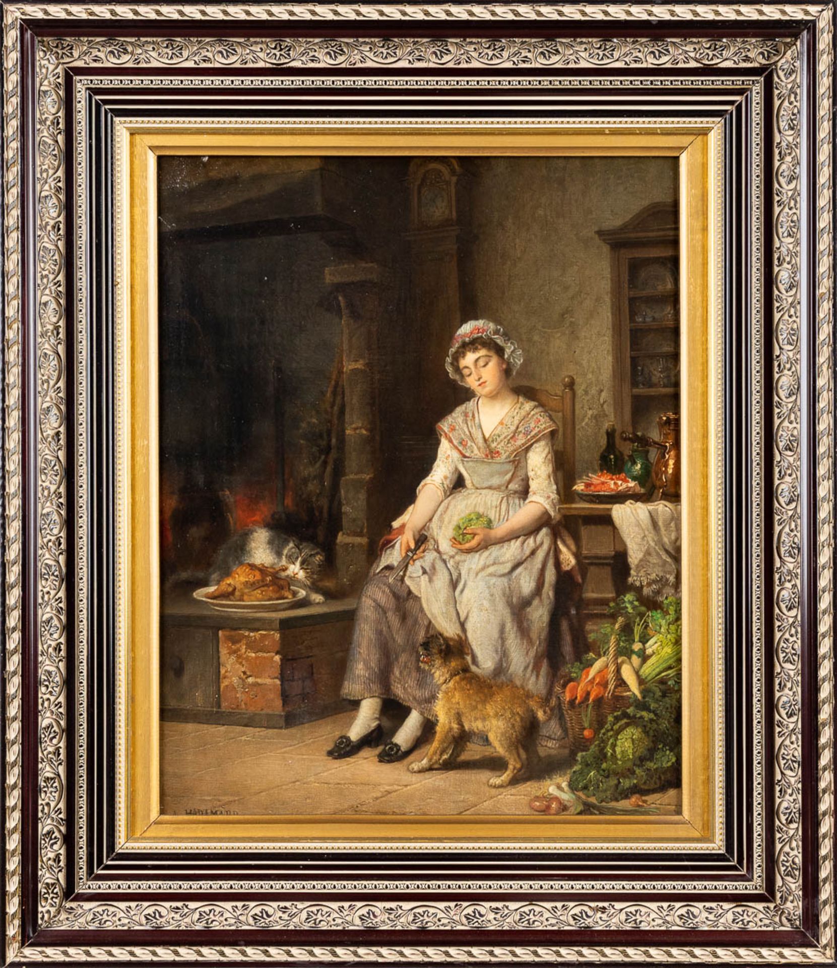 Auguste HADAMARD (1823-1886) 'Le Poulet Roti' oil on canvas. (W:40 x H:51 cm) - Bild 3 aus 10