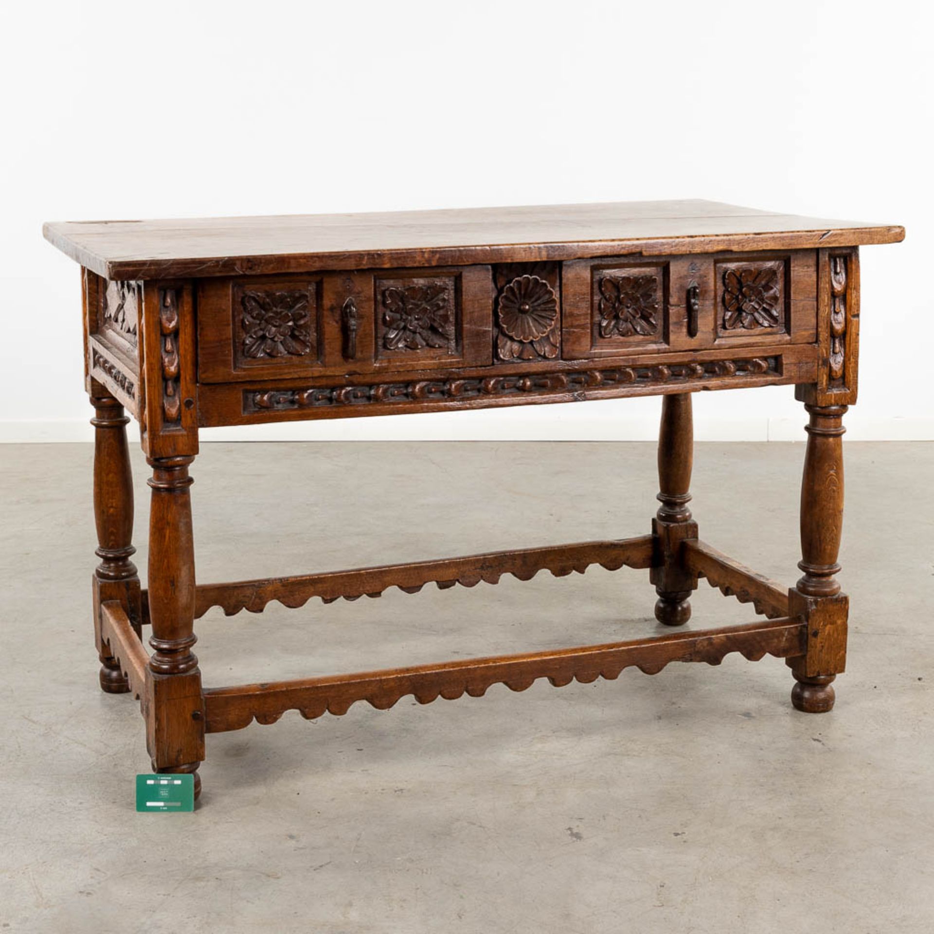 An antique "Table De Milieu", sculptured wood. Spain, 18th C. (D:72 x W:127 x H:82 cm) - Image 2 of 13