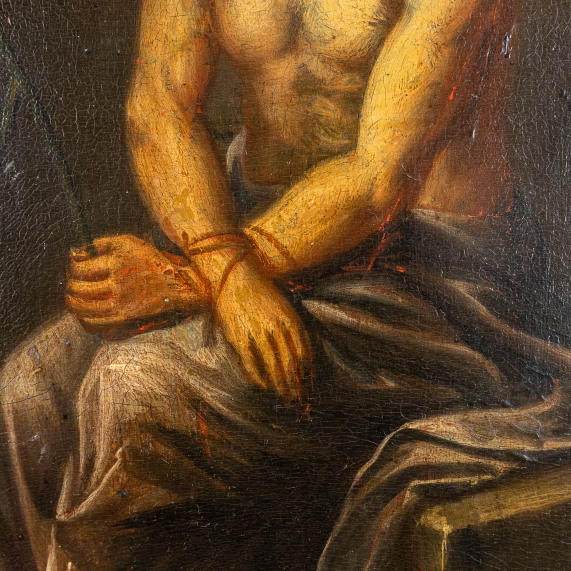 'Pensive Christ', an antique painting, oil on panel. 18th C. (W:30 x H:39 cm) - Image 5 of 7