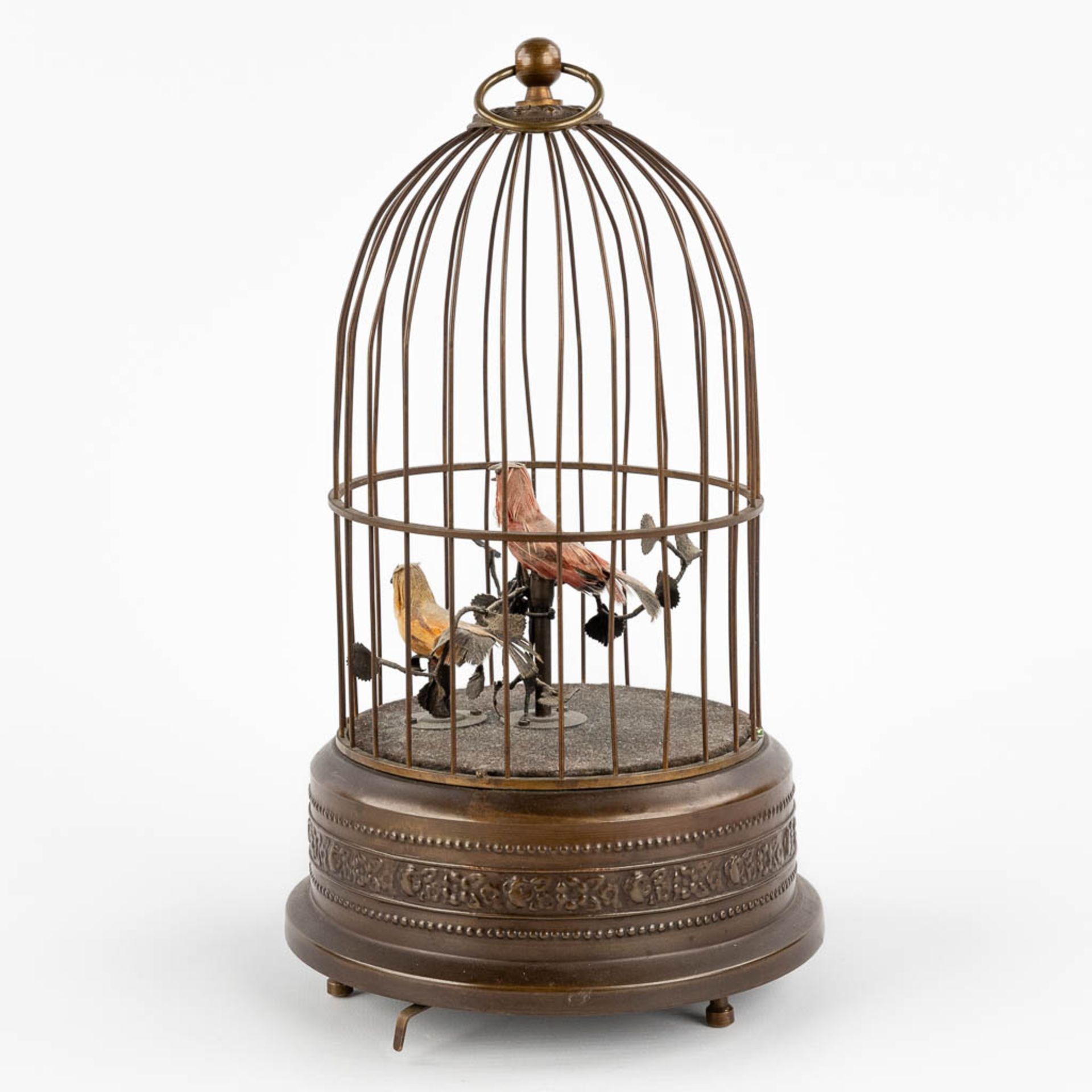 A bird cage automata with a music box. (H:28 x D:15,5 cm) - Image 5 of 12