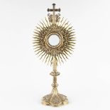 A sunburst monstrance, gilt silver decorated with cabochons, Mechelen, Belgium, 19th C. (D:19 x W:30