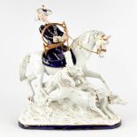 Royal Dux 'Riding Hunter' polychrome faience. 20th (D:23 x W:44 x H:48 cm)