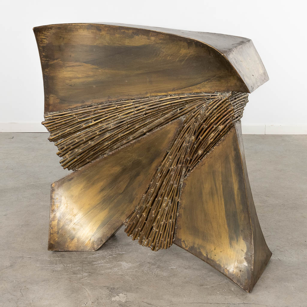 SANTA (1925-1979) A coffee table, bronze and glass, brutalist style with faux bamboo. 20th C. (D:90 - Image 10 of 10